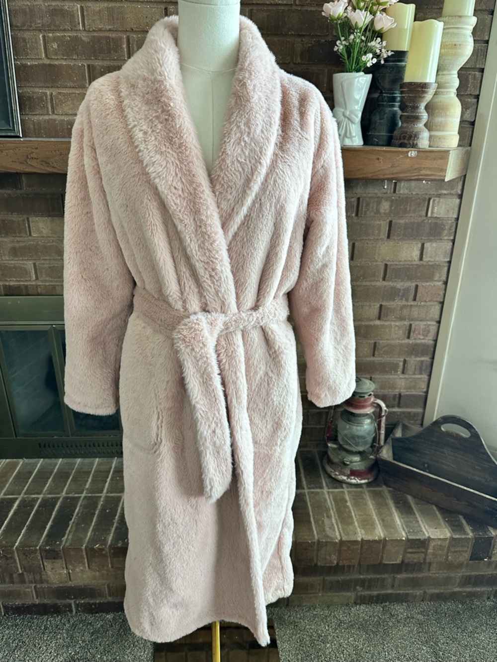 Minky Couture Plush Blush Pink Faux Fur Robe Belted Lounge XS
